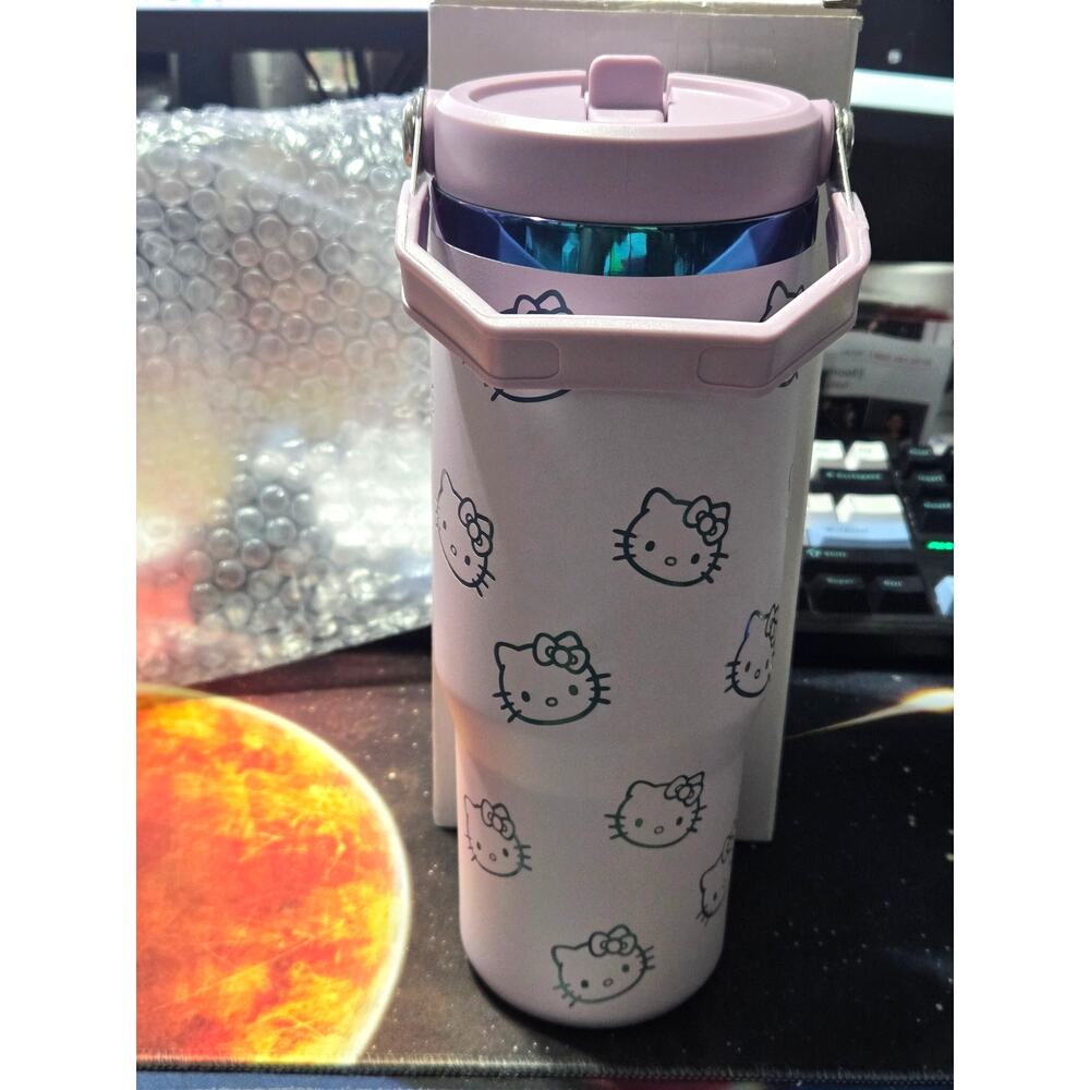 Hello Kitty Pink Stainless Steel Insulated Tumbler with Handle New Open Box